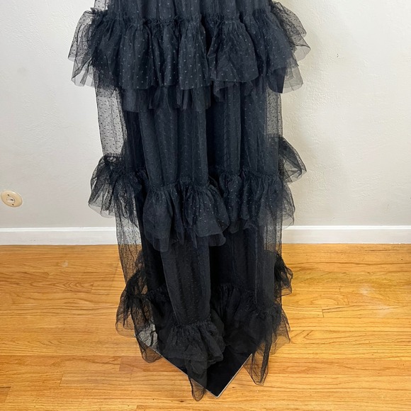 Lulus Black Swiss Dot Tiered Tulle Mesh Maxi Dress Ruffle Sweetheart Gown New L - Picture 3 of 11
